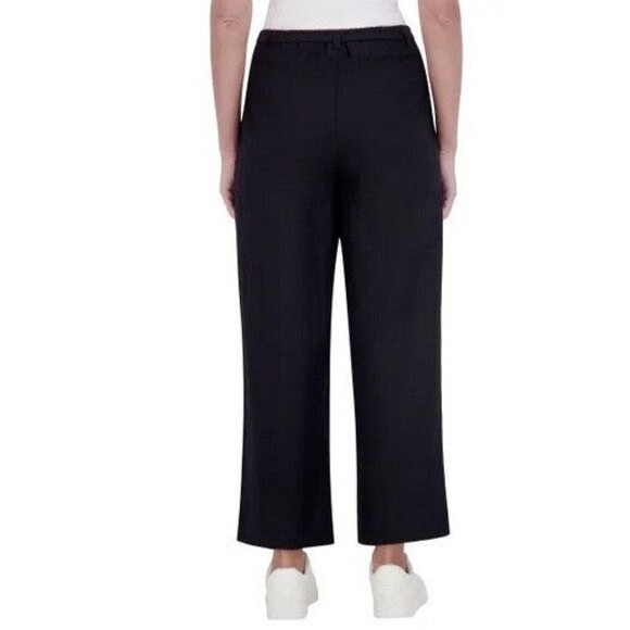 NWT DKNY Women's Wide Legged Pull On Drawstring Ankle Pants Black Size 12 - Picture 3 of 3